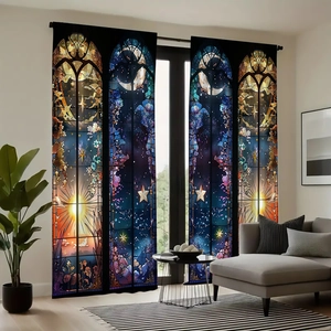 Stained glass style sun moon star pattern fantasy blackout curtains for living room