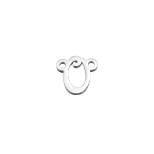 Polished silver stainless steel monkey head charm connector with dual side holes