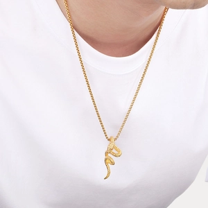 Pendentif serpent doré vintage hip hop avec yeux rouges sur chaîne en acier pour homme