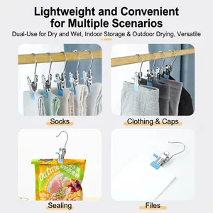 Multipurpose stainless steel hook clips with blue non-slip coating for home storage