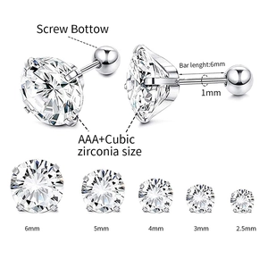 Four-prong cubic zirconia screw back stud earrings in five different diameters