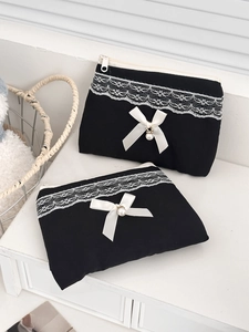 Mini Coin Purse Cotton Fabric With Lace Trim And Ribbon Bow Vintage Cosmetic Storage Pouch For Lipstick Key And Cash