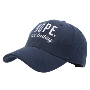 Navy blue baseball cap with white NOPE not today embroidery on high-quality thick fabric