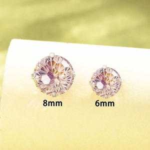 Screw-back pink zircon stud earrings in 6mm and 8mm sizes for a minimalist look