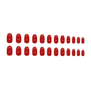 Minimalist glossy bright red oval press-on nails set of 24 pieces on white background