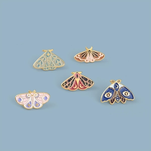 Set of five colorful moth and butterfly enamel pins in zinc alloy with gold plating