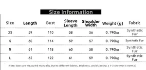 Size chart for women faux fur jacket with length bust sleeve and shoulder measurements