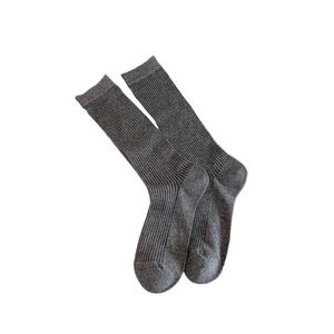 Breathable grey vertical striped knit calf socks with thin mesh hollow design for women