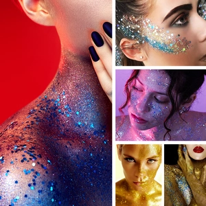 Macro detail of multi-color glitter paste on skin for face and body festival makeup