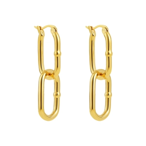 Detailed view of 18K gold plated U-shaped chain link earrings with smooth metallic finish