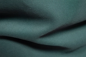 Close-up of teal knit fabric showing premium cotton texture and soft ribbed details