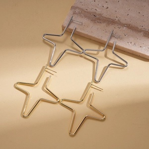 Minimalist geometric hollow star hoop earrings in gold and silver finish set