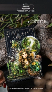 Forest witch stickers featuring antlers and mystical potion bottles on wood texture
