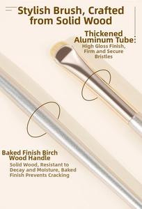 Détail du ferrule en aluminium épaissi et du manche en bouleau à paillettes argentées pinceau