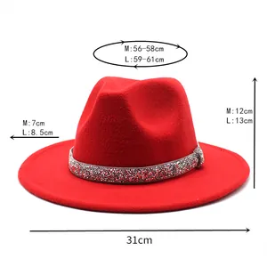 Size chart for wool felt fedora showing head circumference and brim measurements