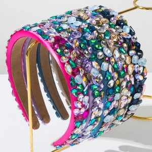 Serre-tête en Éponge à Strass Colorés Baroques Bandeau Rembourré en Cristal de Luxe Accessoires Cheveux Femme