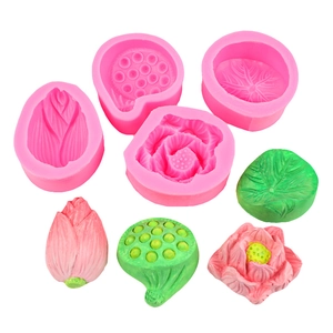 Stampi dettagliati in silicone rosa per fiori di loto e foglie, pasticceria o artigianato