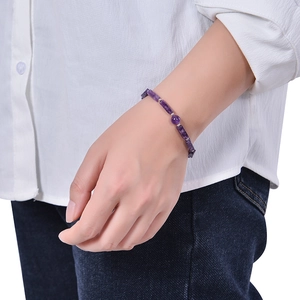 Natural amethyst beaded bracelet featuring rectangular purple gemstones and silver spacers