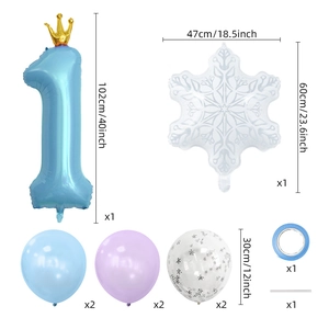 Blue 40-inch crown number 1 balloon set with snowflake foil balloons for winter party décor