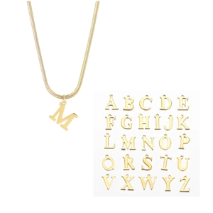 Golden stainless steel flat snake chain necklace with 26 English letter pendants