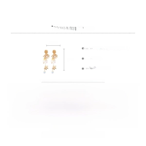 Detail view of gold flower pearl tassel earrings showing 9x2cm dimensions and materials