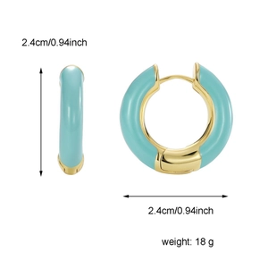 Elegant gold earrings with turquoise enamel coating including size and weight measurements