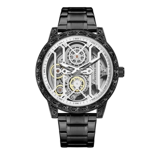 Montre Mécanique Pour Hommes Cadran Squelette Creux Lunette Gravée Bracelet En Métal Allié Montre-Bracelet Business