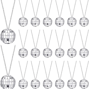 Disco Ball Necklace Mirror Glass Reflective Pendant Retro Party Favor Accessory For Festival Christmas Decoration