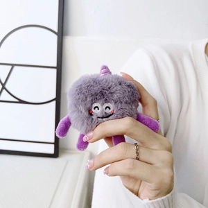 Plush purple monster case for AirPods Pro featuring a cute embroidered smiley face