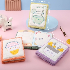 Cute Plush Notebook Fuzzy Journal With Dessert Embroidery Colorful Inner Pages Girly Stationery School Office Gift