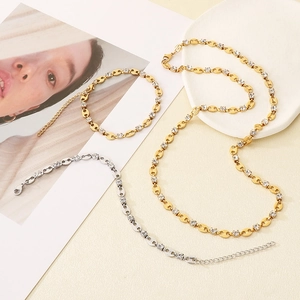 Gold and silver pig nose chain jewelry set with cubic zirconia stones for women
