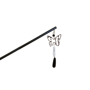 New Chinese style butterfly hair stick with black waterdrop tassel and silver hollow wing