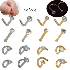 Stainless Steel Zircon Nose Studs L-Shape Straight Bar S-Bend Piercing Body Jewelry For Men Women