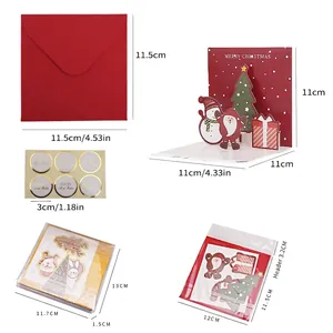 3D pop-up Christmas card set featuring Santa, snowman and festive tree with red envelope