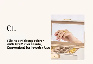 Detail of luxury jewelry box featuring a built-in mirror and velvet ring storage slots
