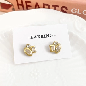 Minimalist 18K gold plated geometric stud earrings featuring multi-cut zircon crystals