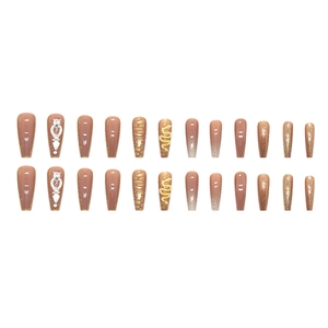Long coffin press-on nails set featuring snakes, leopard prints, and gold glitter accents