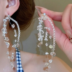 Transparente Glasperlen Quasten Ohrhänger Mit 925 Sterling Silber Ohrstecker Elegante Boho Urlaubs Schmuck