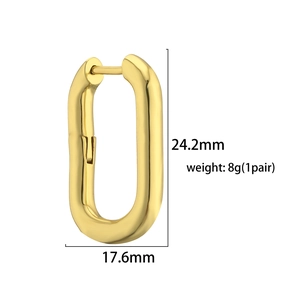 Detailed size chart for gold U-shaped oval hoop earrings showing 24.2mm height and 8g weight