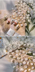 Detail of 3D embossed daisy nail art stickers with realistic floral texture and adhesive