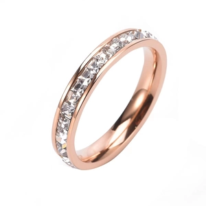 Eternity rose gold ring featuring full square-cut cubic zirconia inlay for couples