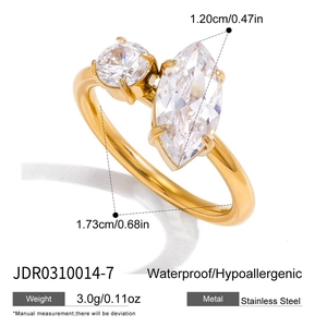 Gold stainless steel ring with marquise and round zircon stones in minimalist style