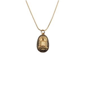 Buddha Pendant Necklace Gold Plated Copper Oval With Black Zircon Stones Snake Chain Religious Jewelry For Women