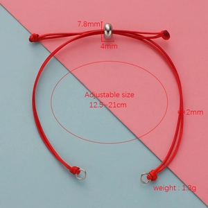 Adjustable red braided rope bracelet with a 7.8mm silver stainless steel sliding bead