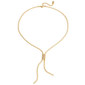 Collier en Y en acier inoxydable plaqué or 18 carats avec strass et chaîne à billes