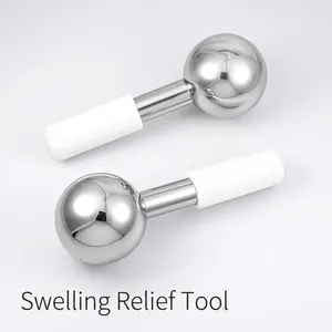 Stainless Steel Facial Ice Globe Massager 304 Metal Cooling Ball For Face Neck Depuffing Skin Care With Silicone Handle