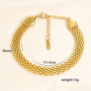 8mm wide 18K gold plated stainless steel mesh chain bracelet with lobster clasp
