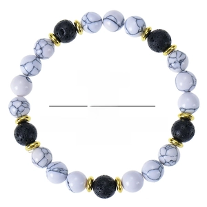 White turquoise and volcanic stone beaded bracelet with Dream career and luck charm