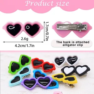 Cute heart-shaped pet glasses hair clips with alligator clips in various bright colors