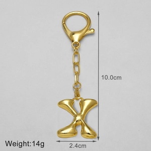 Polished gold 18k letter X keychain with lobster clasp measuring 10cm in length and 14g weight
